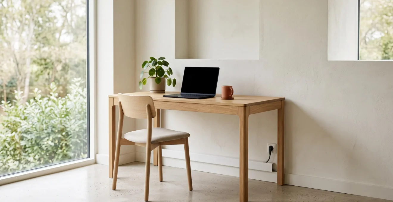 Bureau moderne et épuré où aucun câble n'est visible, illustrant une solution d'aménagement discrète et professionnelle