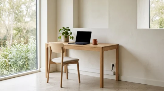 Bureau moderne et épuré où aucun câble n'est visible, illustrant une solution d'aménagement discrète et professionnelle