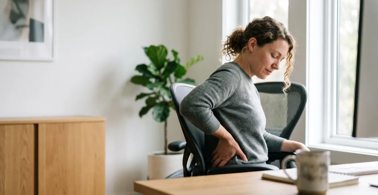 Personne assise confortablement dans un fauteuil de bureau ergonomique adapte a sa morphologie, dans un espace de travail lumineux